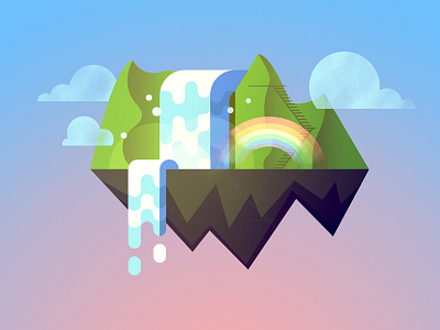 Skogafoss Island clouds floating graphic design iceland illustration island mountains rainbow water waterfall