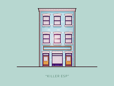 Killer ESP building coffee shop design doors graphic illustration lens flare thick lines vector windows