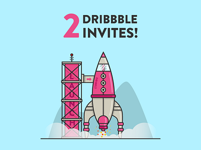 2 Dribbble Invites design dribbble graphic design illustration invite launch rocket ship space vector