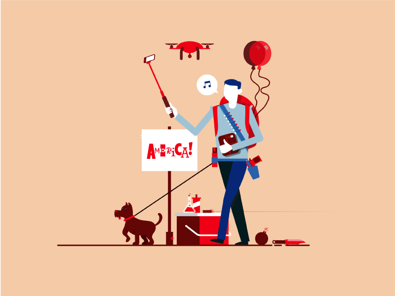 Prohibited Items weapons drone typography signage dog flat vector illustration