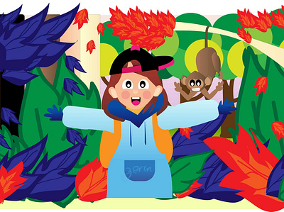 Happiness creative design forest illustrator monkey vector zoo