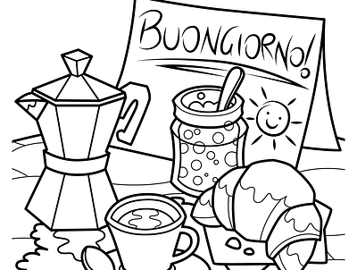 italian breakfast - coloring book adobe illustrator breakfast coloring book coloring page design illustration illustrator italy vector