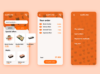 sushi.me concept app app design mobile ui order restaurant sushi web
