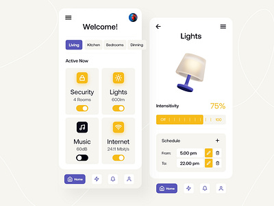 Smart Home App android app bulb control creative design home interior ios lamp mobile mobile app orange room smart smarthome ui ux