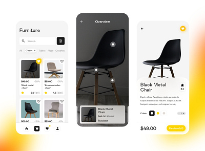 Furniturely - Furniture eCommerce Mobile App Design app design chair couch ecommerce app furniture furniture app interior light mobile app shopping app sofa ui ux yellow