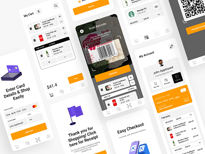 EasyCheckout - App Design bank card barcode checkout creative design ebanking food food app mobile app money qr scan scan app scanner ui ux