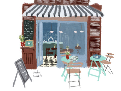 Biscuiter Cafe, Palma de Mallorca, Spain cafe cafeteria coffee coffee shop digital illustration digital painting drawing hand drawn icecream illustration insperation photoshop art postcard spain travel travel blog traveling urban