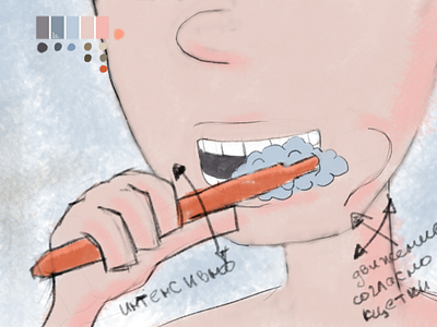 Сhapter-2 "Teeth cleaning" (sketch) arm character animation concept art fingers illustration art mouth nick photoshop photoshop art picture sketch teeth teeth cleaning toothbrush toothpaste