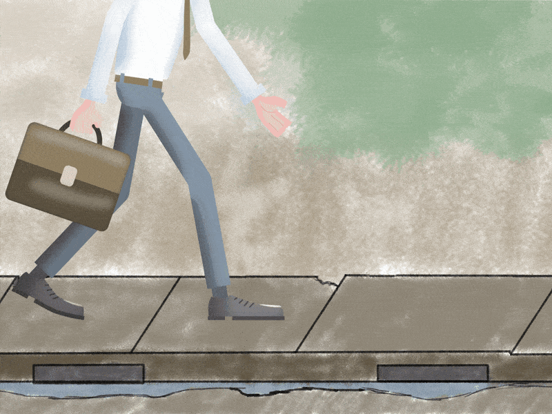 Сhapter-4 "Stepped into a puddle" (GIF) 2d animation animated gif animation boots character animation flat flatdesign gif nick office worked portfolio puddle sidewalk step into a puddle stumble tie walk walking walking cycle