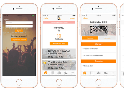 Btown Bars app bars design drinks ios mobile mockup specials ux ux ui