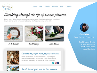 Event Planning Blog Landing Page blog blog design blog layout blog post blogger blogging blue design event event planner event planning sketch