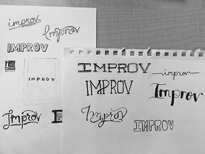 Impov Masthead Sketches brainstorm chicago comedy identity improv loose magazine masthead paper sketches wood work