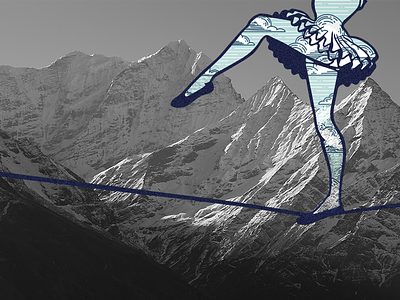 Go For It Class Art black and white collage illustration mountain pattern photograph tightrope trapeze