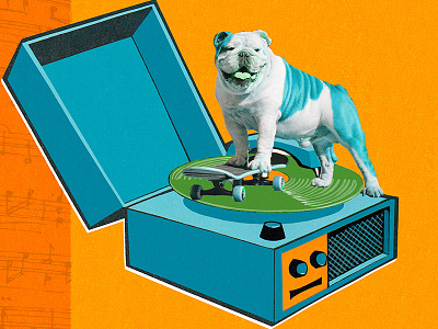 Music Drop In bulldog class collage csa drop in illustration improv musical improv record player second city vinyl