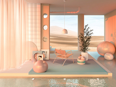 Places where I'd like to spend quarantine III 3d 3d art 3d artwork abstract adobe architecture art direction c4d chair cinema4d colors dreamscape furniture lighting pool product design render set set design surreal