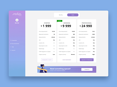 Pricing plans page