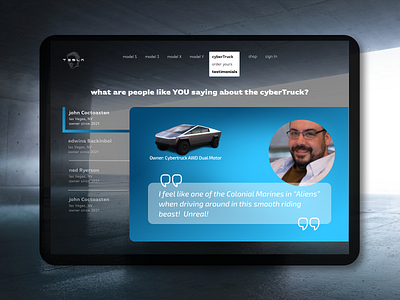 DailyUI Challenge 039 - Testimonial Page for Tesla
