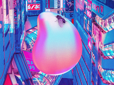 A single fly and an organic gradient object.⁠ 80s chillout collage colorful cyberpunk digital art future funk futurewave futuristic graphic design