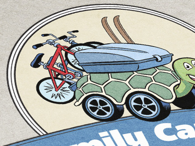 Turtle bikes blue cars cream roofbox skis turtle