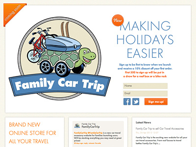 Family Car Trip website Coming Soon Holding Page blue coming soon e commerce holding page orange