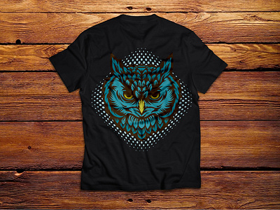 Illustration of blue owl head, for t-shirt design and merchandis