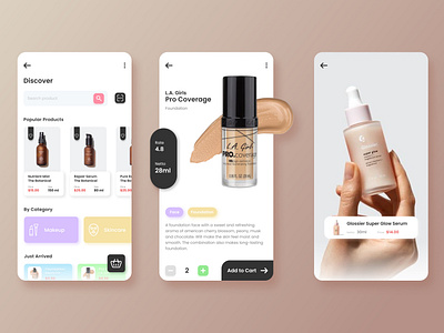 Cosmetic and Beauty Product Store App app beauty cosmetic daily ui design ecommerce fashion feminine figma light makeup mobile mobile app mobile app design mobile ui sketch skincare store app ui ux