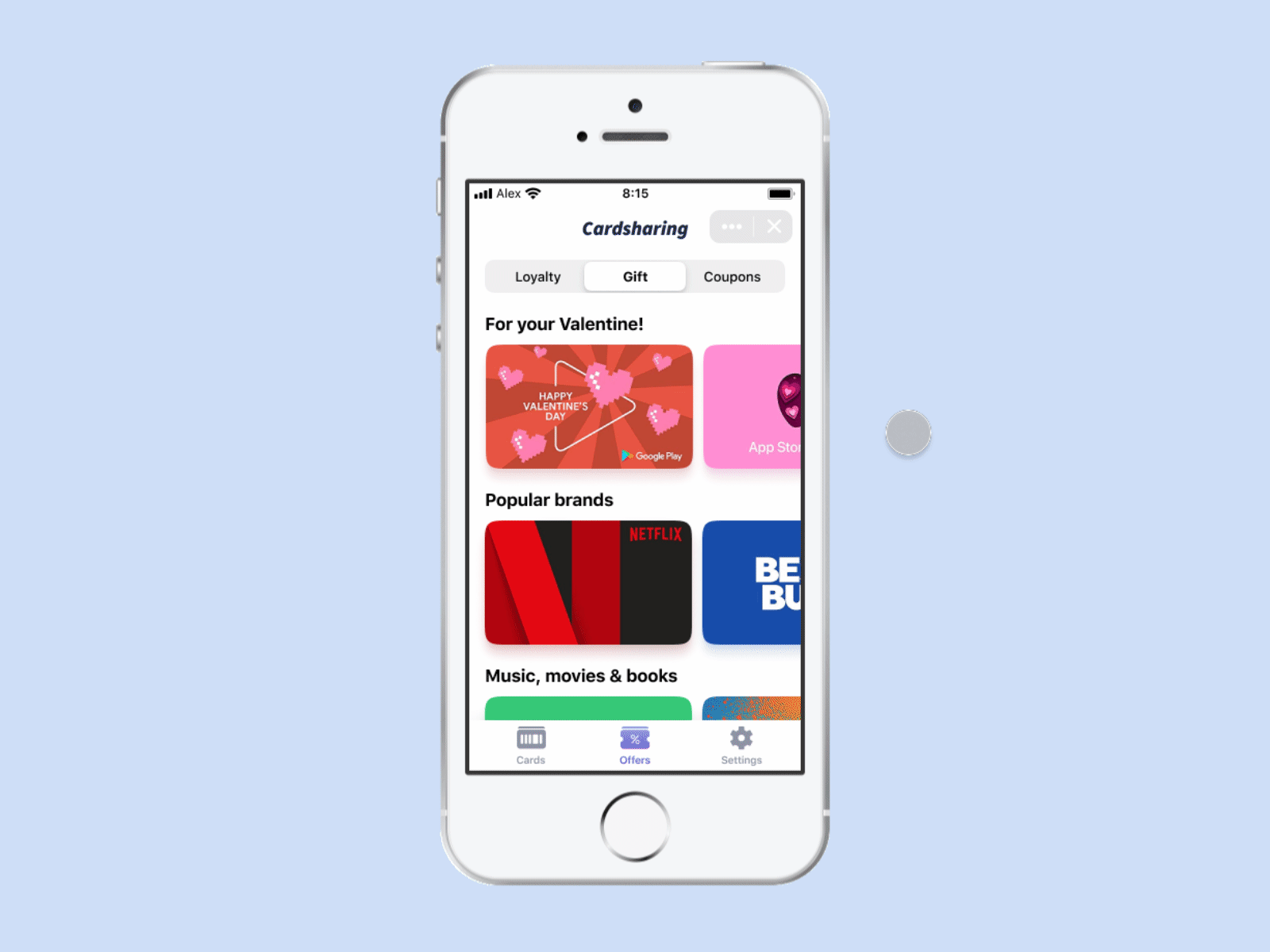 Buying a Gift Card | Cardsharing animation app appstore balance cards demo design figma friends gift card google play itunes loyalty card netflix progress share uber ux video vk