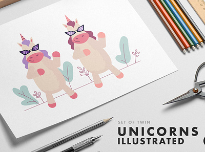 Unicorn Characters design illustration twins unicorns vector