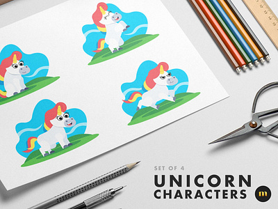 Set of 4 Unicorn Characters design designer illustration milktoast unicorn vector