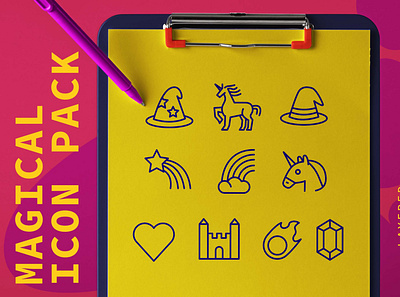 Magical icon pack branding castle design designer gem heart love magic rainbow unicorn vector witch wizard