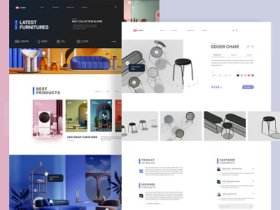 Kombo - Furniture Shop 2d 3d clean decoration design furniture furniture app furniture design furniture store home illustration landing page market minimal nortix shop simple space store ui