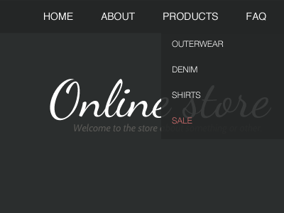 Store navigation black dropdown ecommerce grey navigation store white