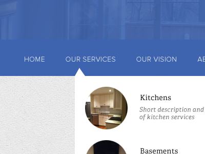 Construction Menu blue construction dropdown menu navigation renovations