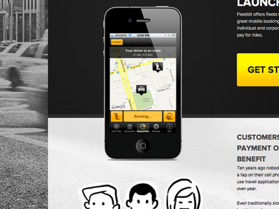 Fleetbit app black grey landing page taxi yellow