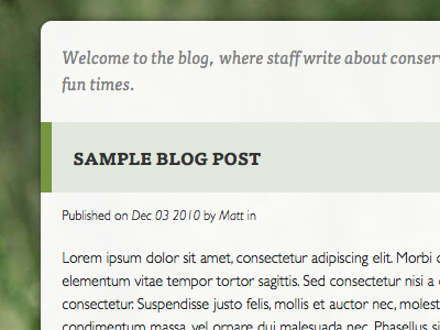 Blog top black blog green grey sans serif white