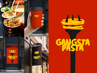 Gangsta pasta color design dribbble evil food fork gangsta icon illustration logo logotype pasta red