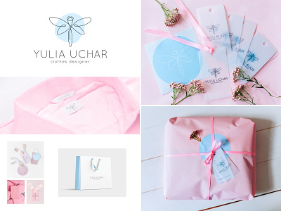 Clothes designer blue clother color design dragonfly dribbble icon illustration lable line logo logo clothers logo dragonfly logo line logotype pink