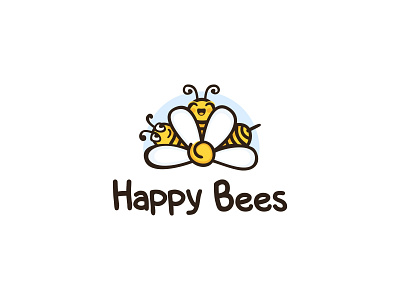 Happy Bees bee bees color design dribbble flowers happy icon illustration logo logotype xute