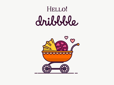 Hello Dribbble! baby debut dribbble first graphic hello hello dribbble icon invitation shot stroller vector