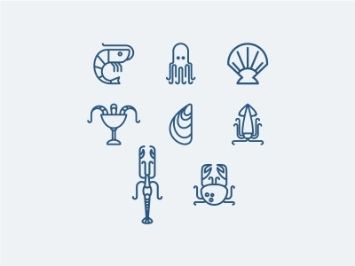 Icons for seafood calamar crab icon langoustine line mussels octopus sea seafood shrimp