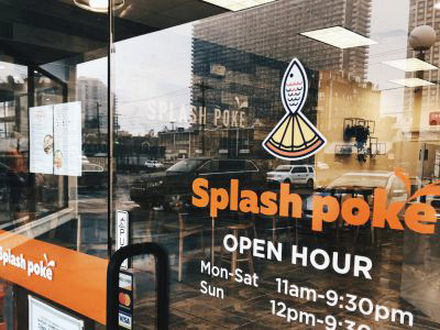 Splash poke restaurant signboard hawaii food logo