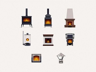 Icon set 🔥 color design dribbble fire fireplace icon icon set illustration interior line store vector