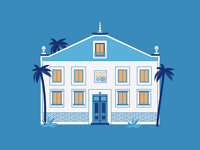 House in Porto 2d aftereffects animation animation 2d animation after effects animations blue flat flatdesign illustration illustrator mogrphs motion palms plants porto portugal portuguese sea tiles