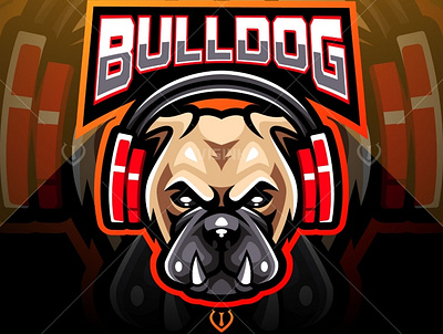 Bulldog wearing headphones esport mascot logo animal logo branding design dog esport esports game design graphic design illustration logo mascot logo pitbull