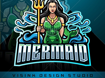 Mermaid holding a trident esport mascot logo