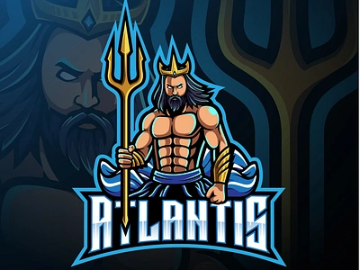 Poseidon mascot logo design with trident weapon branding design esport esports game design graphic design illustration logo mascot logo poseidon