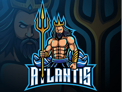 Poseidon mascot logo design with trident weapon branding design esport esports game design graphic design illustration logo mascot logo poseidon