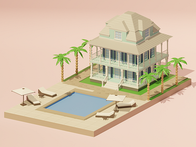 Beach Hotel Booking Render 3D 3d 3d art blender boutique building c4d design holiday home hotel hotel booking house illustration lowpoly pool property render resort vacation vacation rental
