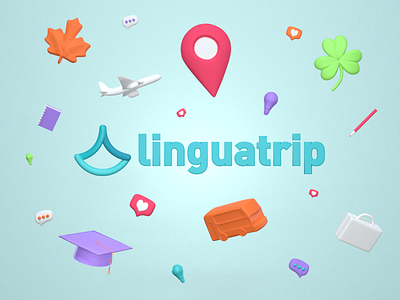 Linguatrip Brand Art Proposal ✈️🧳🏝 3d app brand branding bus cover design graphics icons illustration language learning map marketing plane startup student study travel trip