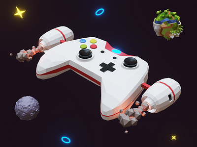 Space Game 🚀 3d cosmos design earth game design gamepad gamer illustration lowpoly milkyway moon planet rocket space spaceship stars startup universe xbox